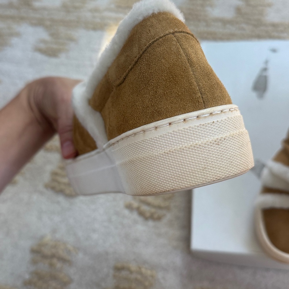 NWOT MAJE Tan and White Faux Fur Sneakers - Picture 5 of 8